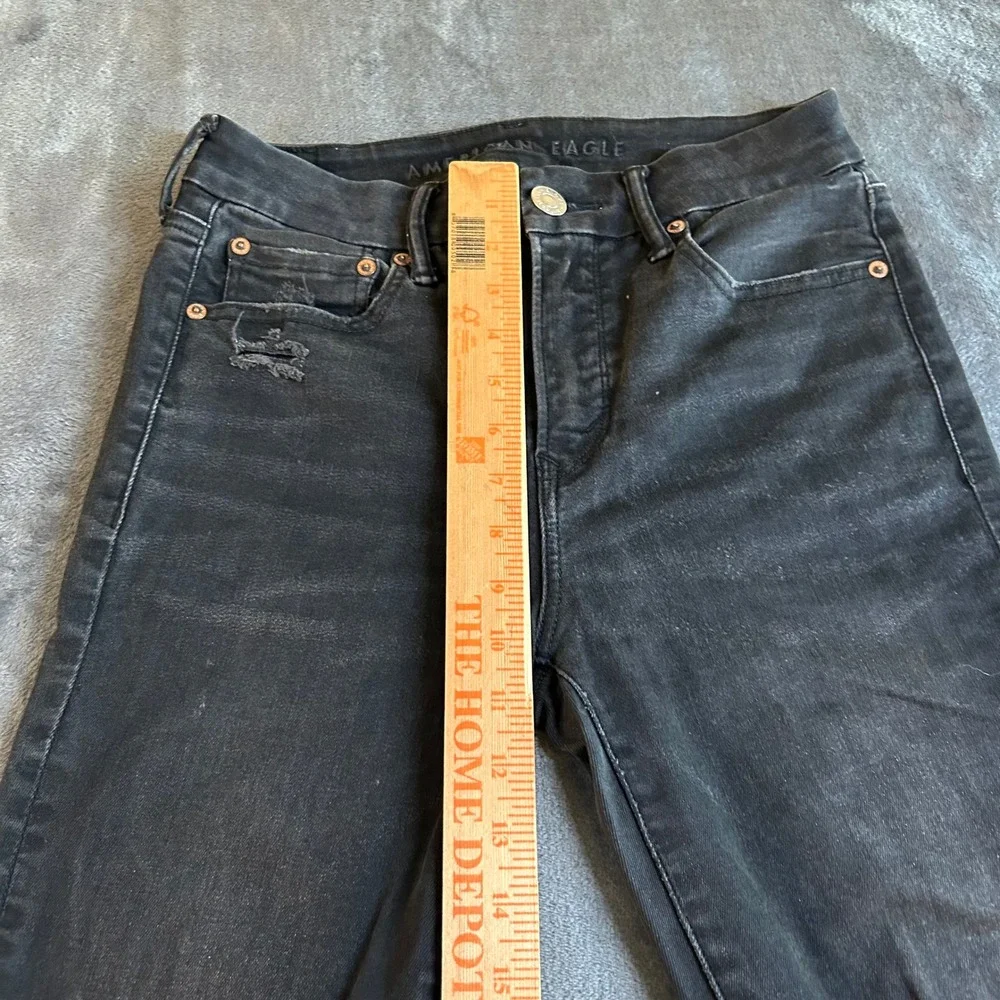 American Eagle Jeans Jeggings Black Wash Distressed Denim Pants‎ Womens size 6